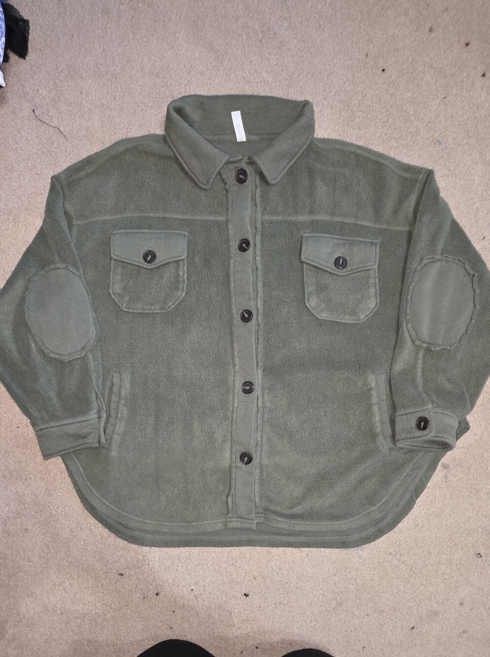 Women's Olive Green Button-Up Fleece Jacket